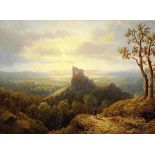 Press Otto Berliner Maler 19. Jh. "Landschaft bei Sonnenuntergang". Oel auf Leinwand. Unten links