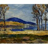 Theynet Max 1875 - 1949 Colombier "Der blaue Jura - Am See". Oel auf Hartfaserplatte. Unten rechts