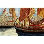 Comelli Dante 1880 - 1958 Bologna "Honfleur - le port". Oel auf Malkarton. Unten rechts signiert.