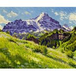 Fink Waldemar 1893 - 1948 Bern "Junimorgen bei Grindelwand mit Eiger". Oel auf Leinwand. Unten links