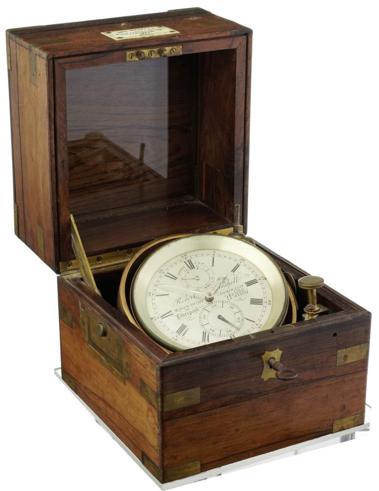 Schiffschronometer Liverpool 19. Jh. Auf dem Gehäuse und dem Zifferblatt signiert "Robert Roskell, - Image 3 of 5