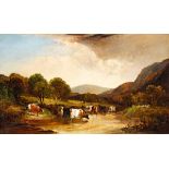 Shayer William 1787 Southhampton - 1879 Bladon Lodge "Cattle watering in a stream". Oel auf