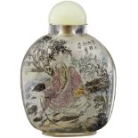 Glas Snuff bottle mit Innenmalerei China 1. Hälfte 20. Jh. Bemalt mit einem Weisen mit langen