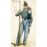 Bachelin Auguste 1830 - 1890 Neuchâtel "Soldat". Tuschfeder und Aquarell. Unten rechts