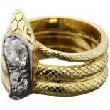 Ring "Schlange" Gelbgold/Weissgold 585. Ausgefasst mit zwei Altschliff-Diamanten von zusammen ca.