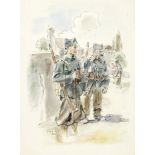 Traffelet Friedrich Eduard 1897 - 1954 Bern "Zwei HD-Soldaten". Tuschfeder und Aquarell auf