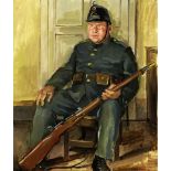 Schoellhorn Hans 1892 - 1982 Wintherthur "Landsturmsoldat Charles de Ziegler". Oel auf Leinwand.