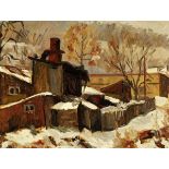 Robert Charles 1923 Le Locle - 1960 Neuenburg "Ruelle sous la neige". Oel auf Malkarton. Unten