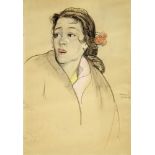 Morerod Edouard 1879 Aigle - 1919 Lausanne "Femme chantant - Sevilla 1911". Zeichung Pastell.