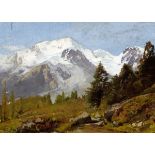 Zimmermann Friedrich 1823 Diessenhofen - 1884 Ormont "Blümlisalp". Oel auf Holz. Verso signiert,