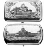 2 Niello-Zigarettenetuis Moskau 1874 und 1896. Silber mit ornamentalem Niellodekor. In Reserven