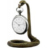 Portemontre "Schlange" Um 1900. Gelbguss ziseliert. Dabei eine Taschenuhr "Union Horlogère