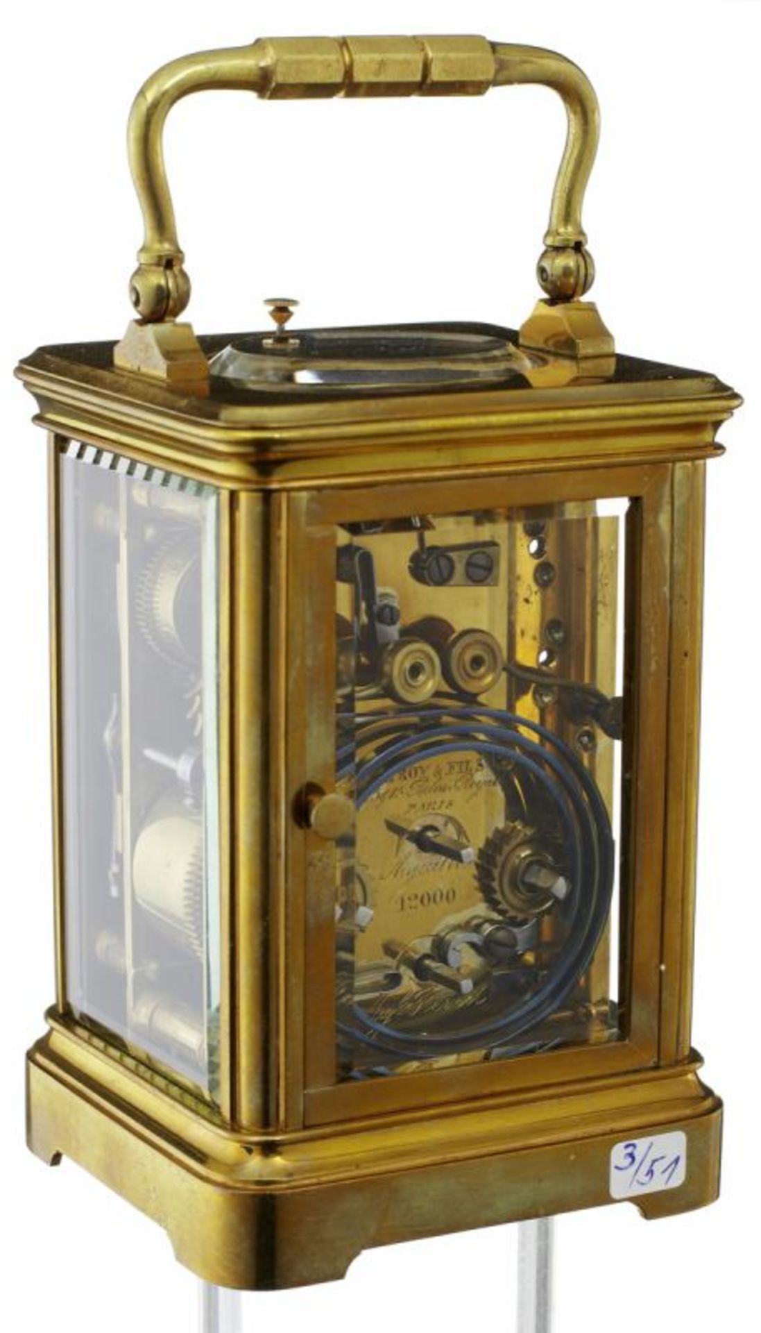 Reiseuhr Um 1900. Auf der Werkplatine und dem Zifferblatt signiert "Le Roy & Fils, Paris/London". - Bild 3 aus 4