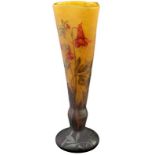 Vase "Daum" Nancy Anfang 20. Jh. Farbloses Glas mit honiggelben und dunkelvioletten