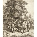 van Ostade Adriaen-Jansz 1610 - 1685 Harlem NL "Musikanten vor dem Wirtshaus". Radierung.