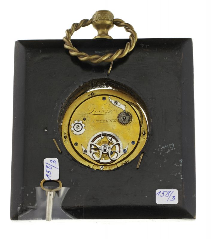 Wiener Reiseuhr Um 1820. Auf der Werkplatine signiert "Luinchel à Vienne". Ebonisiertes - Image 2 of 2