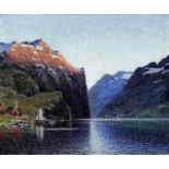 Thiele Otto 1870 Rackitt - 1955 Bonn "Abend am Sognefiord". Oel auf Leinwand. Unten links