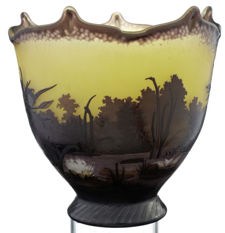 Vase "Gallé" Nancy Anfang 20. Jh. Emile Gallé. Farbloses Glas mit honiggelbem und violettem - Image 3 of 4