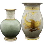 2 Vasen Royal Kopenhagen Mitte 20. Jh. Porzellan mit cremefarbener und grüner, krakelierter