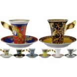 8 "Versace"-Espressotassen Rosenthal Selb, Ende 20. Jh. Form "Ikarus", Entwurf P. Wunderlich.