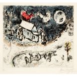 Chagall Marc 1887 Witebsk - 1985 Vence "Les Coqs sur le toit". Farbradierung auf Büttenpapier. Nr.