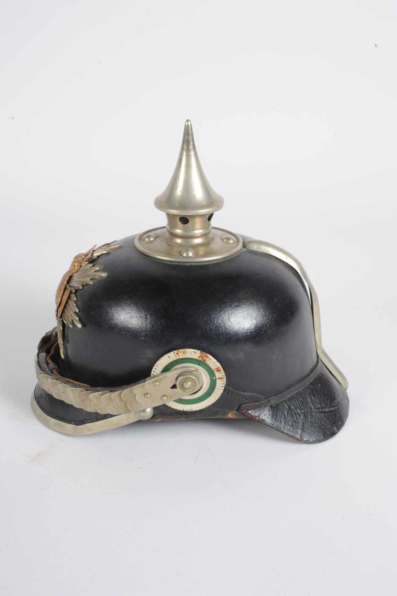 Saxe. Casque troupe du 100° régiment de réserve, très belle bombe dans son vernis dorigine, - Bild 2 aus 7