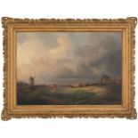 Paisaje marino con pescadores Óleo/lienzo. 1844 firmado: Antonio Brugada Presenta marco de época