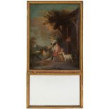 Trumeau Francés estilo Luís XVI con pintura al óleo representando escena cotidiana. Trabajo francés,