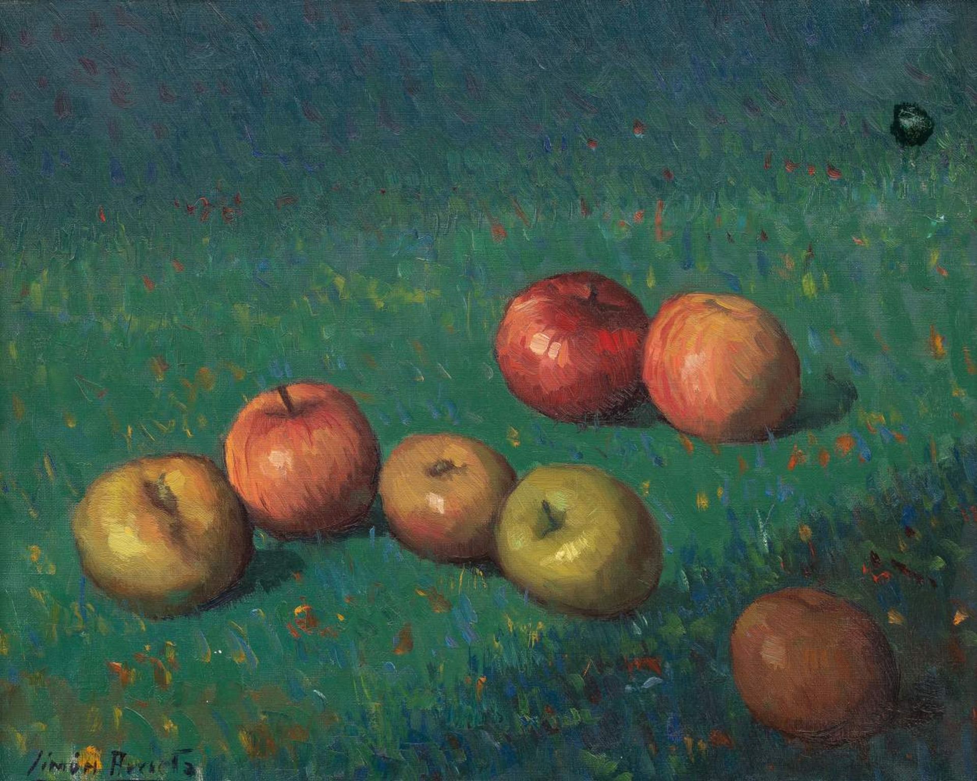 SIMÓN ARRIETA (Bergara, 1915-1969) Bodegón de Manzanas Óleo/Lienzo. firmado: Simón Arrieta. 40 x