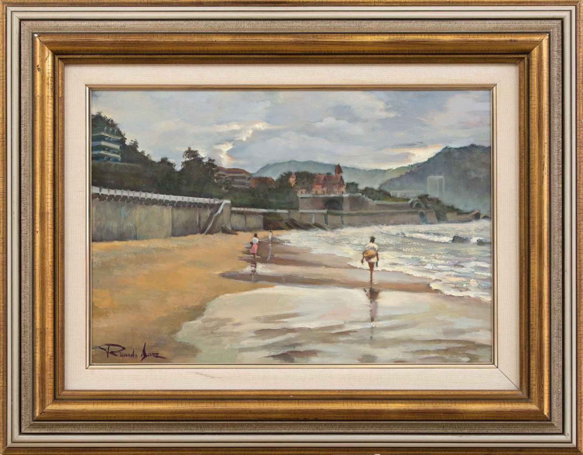 RICARDO SANZ (San Sebastián, 1957) Vista de la Playa de la Concha San Sebastián) Óleo/Lienzo.