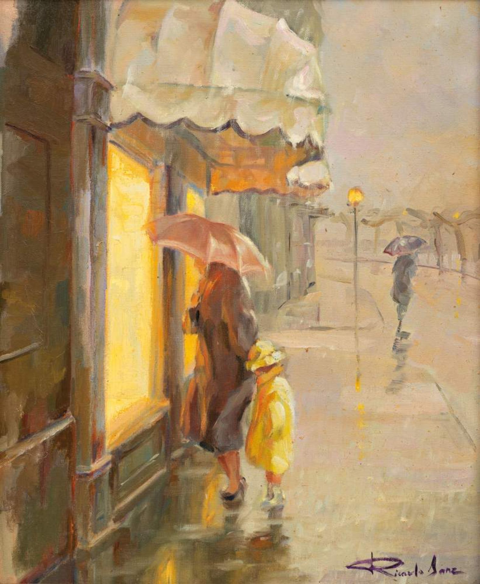 RICARDO SANZ (San Sebastián, 1957) Día de Lluvia Óleo/Táblex. firmado: Ricardo Sanz. Enmarcado y