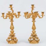 Pareja de candelabros estilo Luís XV de seis luces en bronce dorado. Trabajo Francés, Finales del