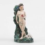 Dama erótica con Pay- Pay Figura en porcelana y biscuit Trabajo Chino, Siglo XX. Marca en la