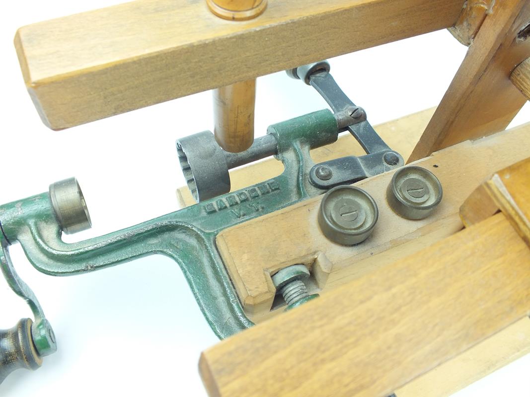 An unusual bench mounted wooden and iron shot dispenser reloading machine, the handmade box wood - Image 3 of 9