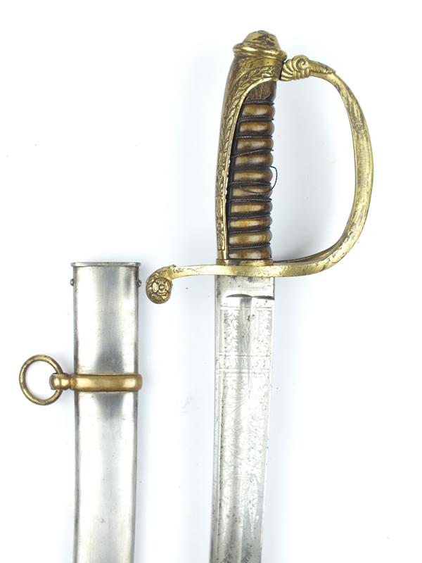 A Prussian Officer's Sabre, 85.5cm curved blade with clipped back point, etched with stands of - Image 2 of 9