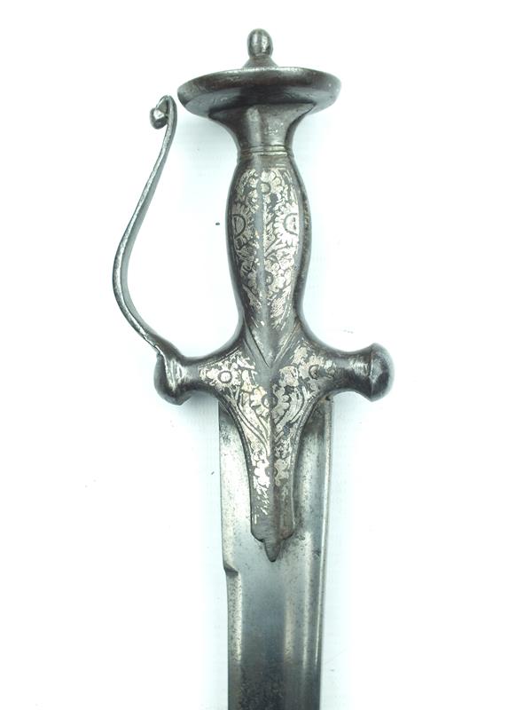 A late 18th or early 19th Century Tulwar, 75cm curved blade struck with a mark, characteristic