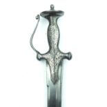 A late 18th or early 19th Century Tulwar, 75cm curved blade struck with a mark, characteristic