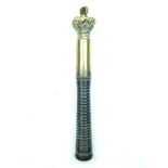 A Victorian Tipstaff, 21cm in length, the upper half of brass with crown terminal ring-turned wooden