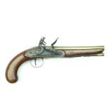 A brass barrelled flintlock Livery pistol, 7.75inch slightly swamped barrel, stepped and bolted lock