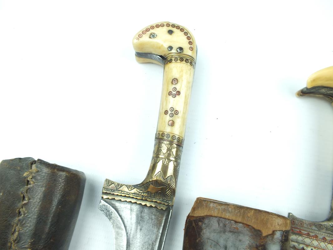 Three various Afghan Choora daggers, each with T-section blade, two with etched decoration, - Image 5 of 9