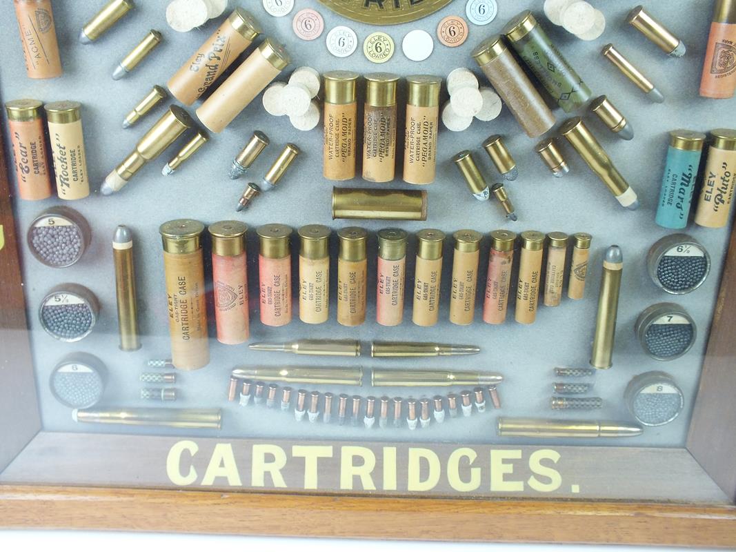An Eley Sporting and Military Cartridges display board, the framed and glazed oak case with - Image 7 of 8