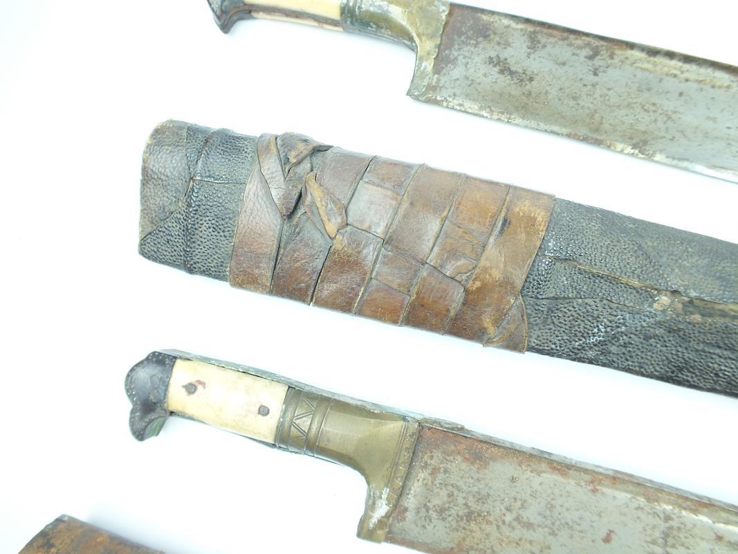 A brace of large 19th Century Khyber knives, the first with 57.5cm T-section blade, characteristic - Image 7 of 9