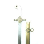 An Indian Mameluke for a boy, 65cm curved blade with rounded tip, characteristic brass hilt engraved