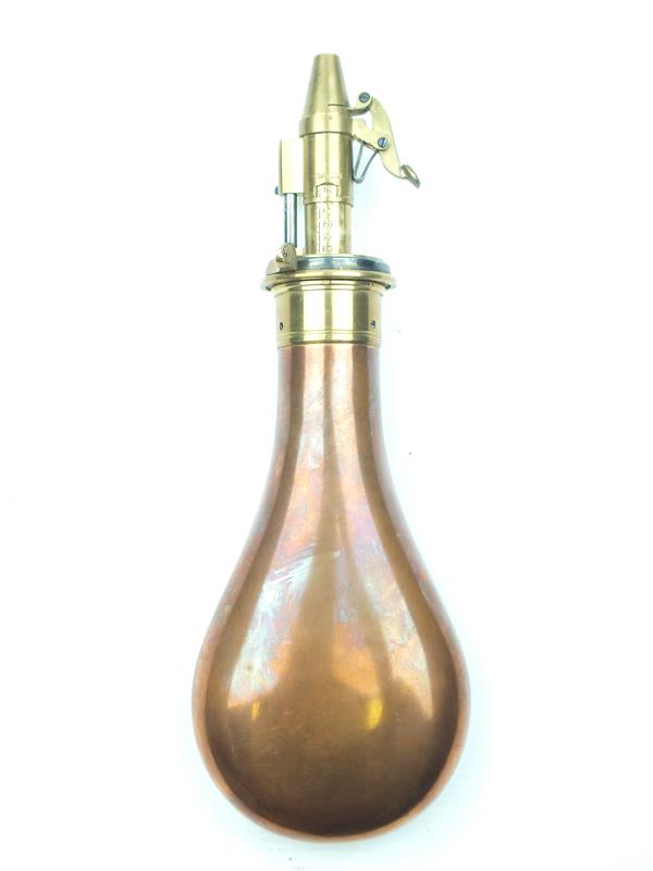 A good quality Siggie Hart South African rifle flask, plain copper body with signed brass top