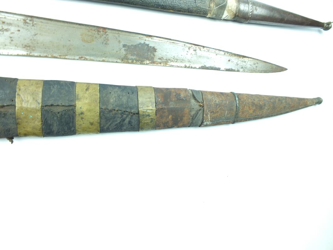 A brace of large 19th Century Khyber knives, the first with 57.5cm T-section blade, characteristic - Image 3 of 9