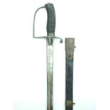 An unusual GIIIR hanger or cutlass, 53.5cm blade etched with stands of arms, Royal Arms and a