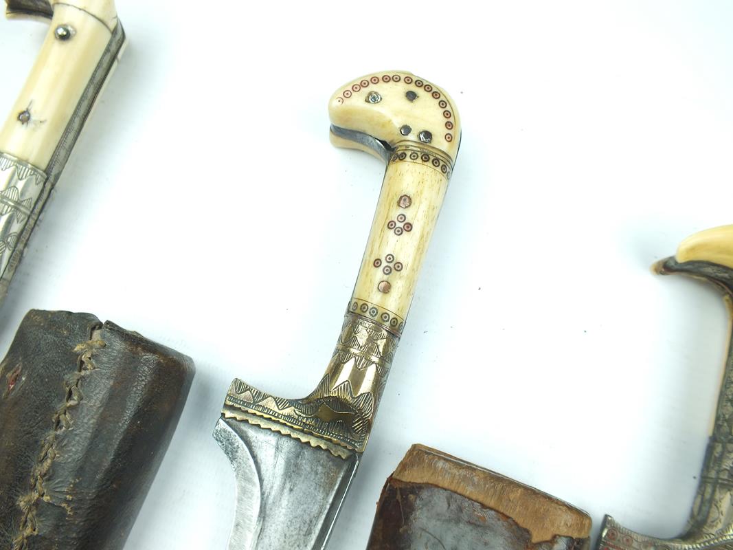 Three various Afghan Choora daggers, each with T-section blade, two with etched decoration, - Image 3 of 9