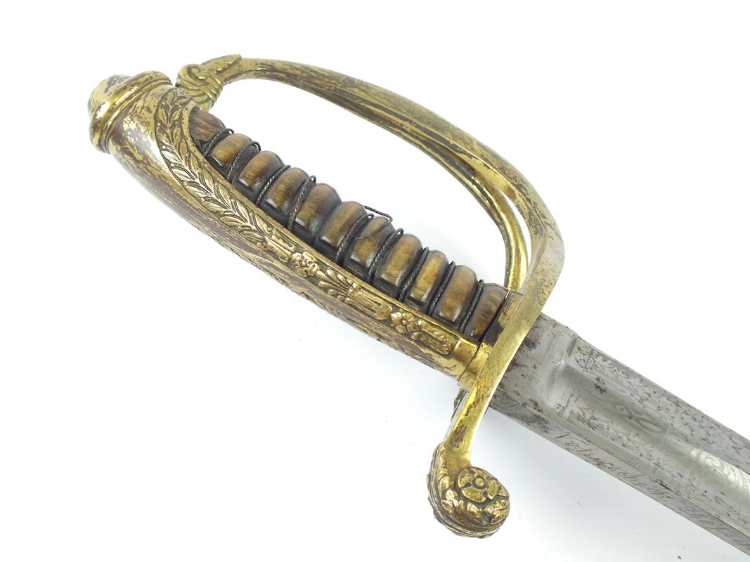 A Prussian Officer's Sabre, 85.5cm curved blade with clipped back point, etched with stands of - Image 3 of 9