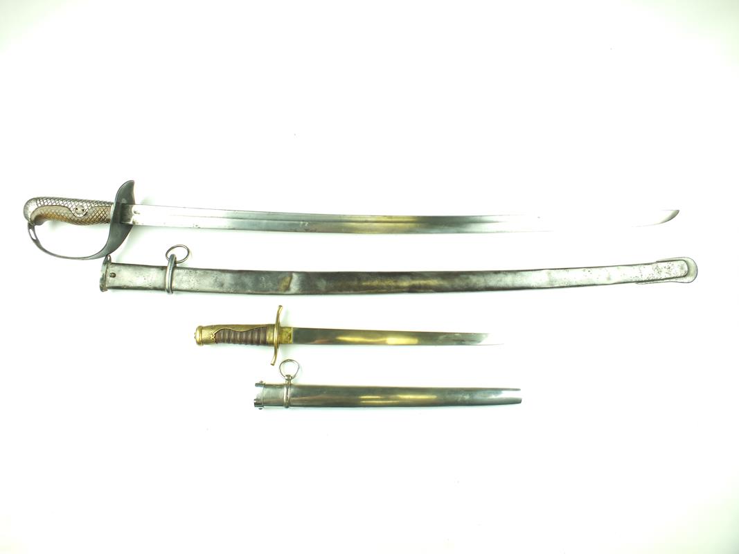 A Japanese Model 1899 NCO's sabre and a Police dirk, the sabre with 76.5cm blade and stamped with