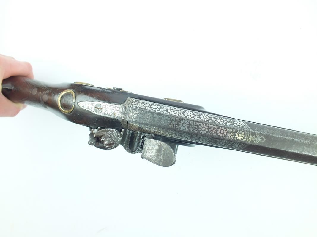 An Indian flintlock sporting gun, 32inch sighted octagonal heavy barrel profusely decorated with - Image 5 of 9